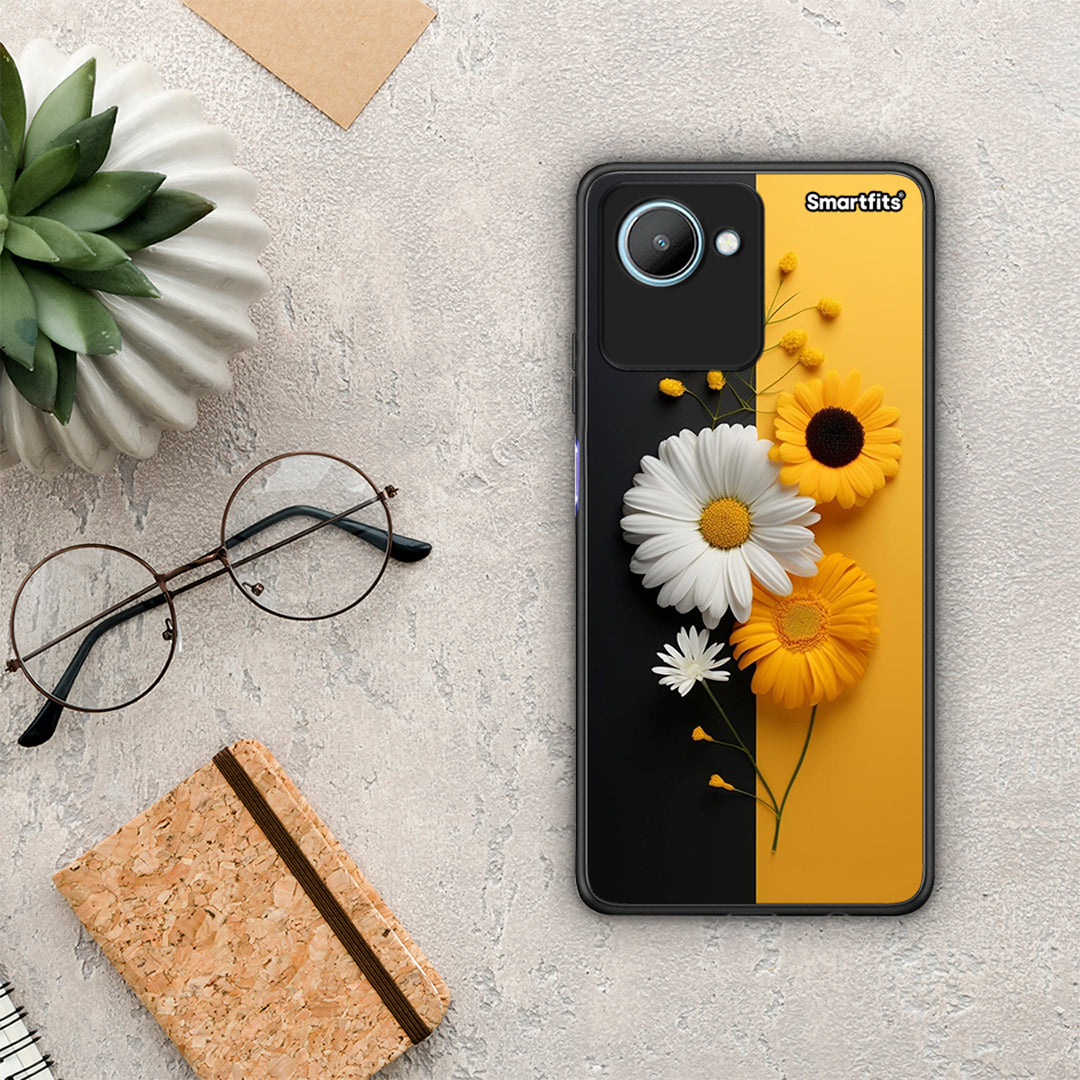 Θήκη Realme C30 Yellow Daisies από τη Smartfits με σχέδιο στο πίσω μέρος και μαύρο περίβλημα | Realme C30 Yellow Daisies Case with Colorful Back and Black Bezels