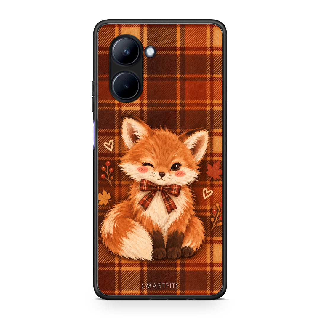 Θήκη Realme C33 Fox on Autumn Tartan από τη Smartfits με σχέδιο στο πίσω μέρος και μαύρο περίβλημα | Realme C33 Fox on Autumn Tartan case with colorful back and black bezels