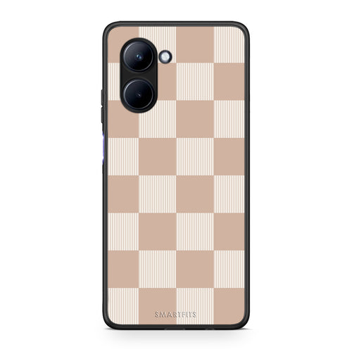 Θήκη Realme C33 Latte and Cream Striped Checks από τη Smartfits με σχέδιο στο πίσω μέρος και μαύρο περίβλημα | Realme C33 Latte and Cream Striped Checks case with colorful back and black bezels