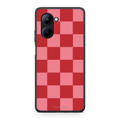 Θήκη Realme C33 Red and Pink Striped Checks από τη Smartfits με σχέδιο στο πίσω μέρος και μαύρο περίβλημα | Realme C33 Red and Pink Striped Checks case with colorful back and black bezels