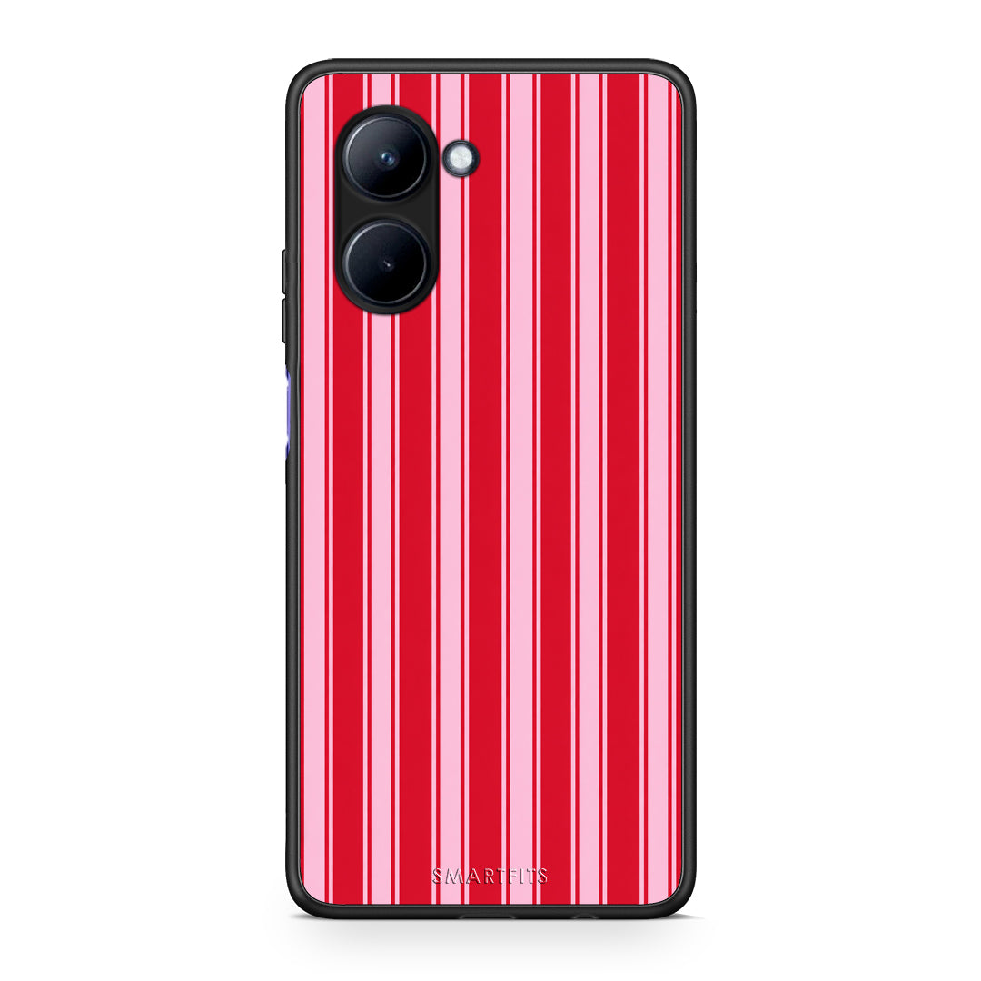 Θήκη Realme C33 Red and Pink Vertical Pinstripes από τη Smartfits με σχέδιο στο πίσω μέρος και μαύρο περίβλημα | Realme C33 Red and Pink Vertical Pinstripes case with colorful back and black bezels