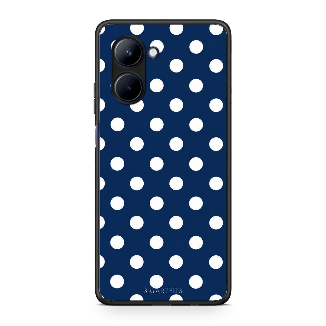 Θήκη Realme C33 White Large Polka Dots on Navy από τη Smartfits με σχέδιο στο πίσω μέρος και μαύρο περίβλημα | Realme C33 White Large Polka Dots on Navy case with colorful back and black bezels