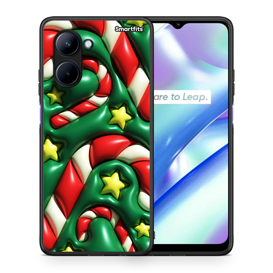 Θήκη Realme C33 Christmas Bubbles από τη Smartfits με σχέδιο στο πίσω μέρος και μαύρο περίβλημα | Realme C33 Christmas Bubbles Case with Colorful Back and Black Bezels