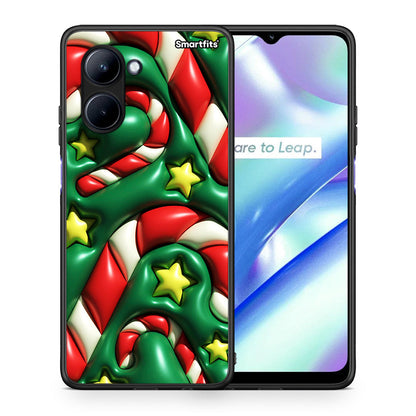 Θήκη Realme C33 Christmas Bubbles από τη Smartfits με σχέδιο στο πίσω μέρος και μαύρο περίβλημα | Realme C33 Christmas Bubbles Case with Colorful Back and Black Bezels