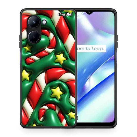 Θήκη Realme C33 Christmas Bubbles από τη Smartfits με σχέδιο στο πίσω μέρος και μαύρο περίβλημα | Realme C33 Christmas Bubbles Case with Colorful Back and Black Bezels