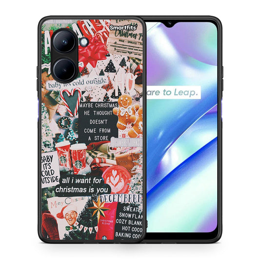 Θήκη Realme C33 Christmas Happiness από τη Smartfits με σχέδιο στο πίσω μέρος και μαύρο περίβλημα | Realme C33 Christmas Happiness Case with Colorful Back and Black Bezels