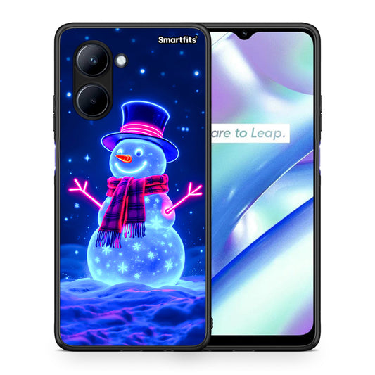 Θήκη Realme C33 Christmas Neon Snowman από τη Smartfits με σχέδιο στο πίσω μέρος και μαύρο περίβλημα | Realme C33 Christmas Neon Snowman Case with Colorful Back and Black Bezels