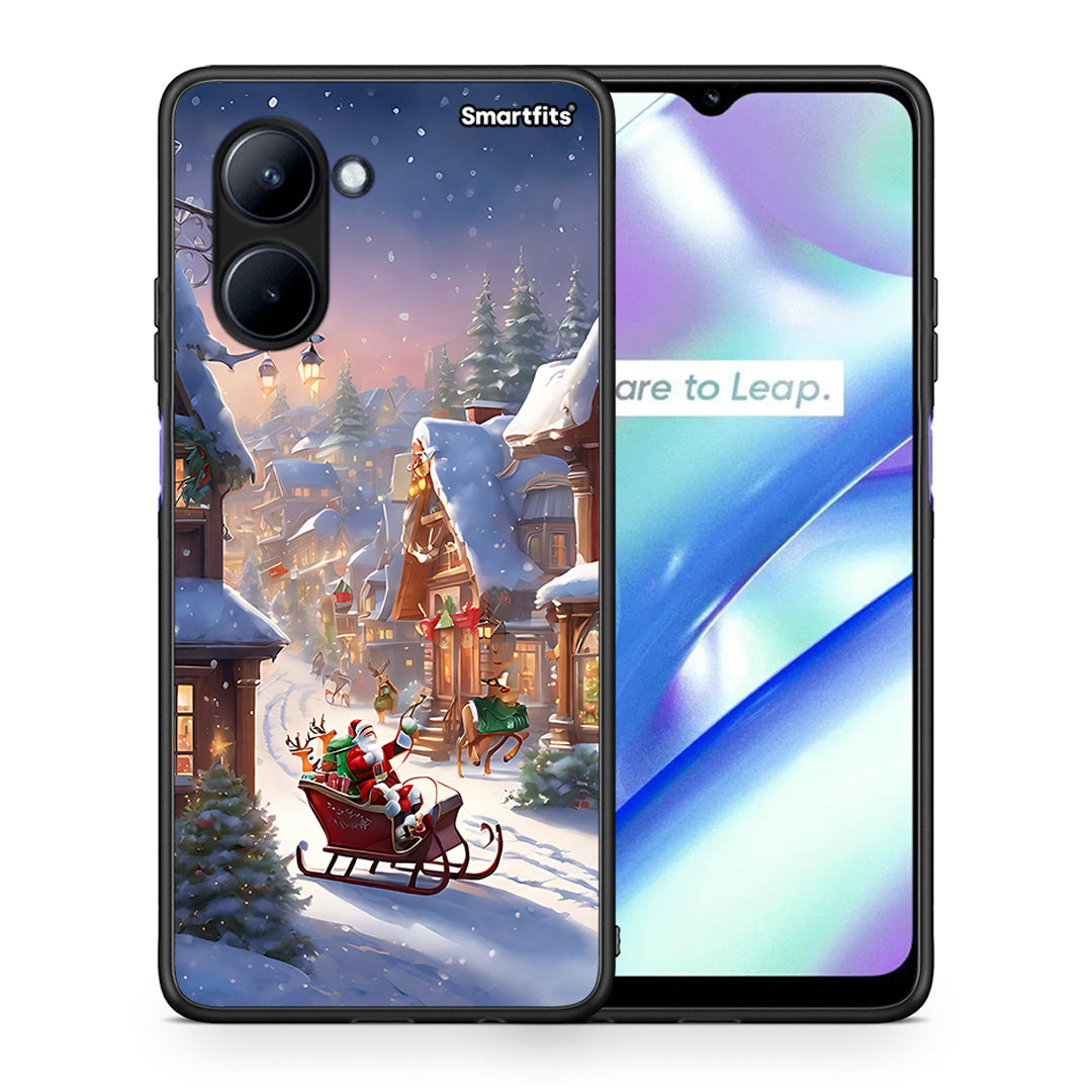 Θήκη Realme C33 Christmas Snow από τη Smartfits με σχέδιο στο πίσω μέρος και μαύρο περίβλημα | Realme C33 Christmas Snow Case with Colorful Back and Black Bezels