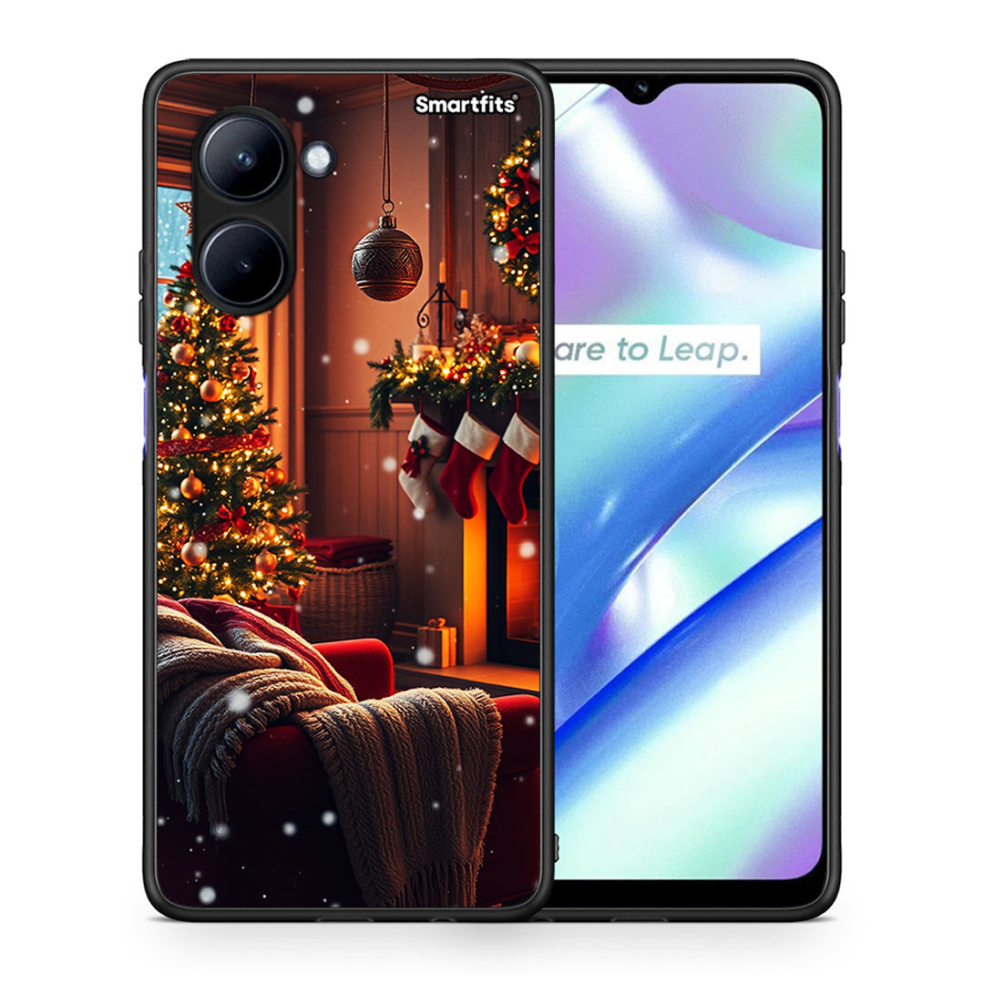 Θήκη Realme C33 Home For Christmas από τη Smartfits με σχέδιο στο πίσω μέρος και μαύρο περίβλημα | Realme C33 Home For Christmas Case with Colorful Back and Black Bezels