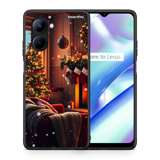 Θήκη Realme C33 Home For Christmas από τη Smartfits με σχέδιο στο πίσω μέρος και μαύρο περίβλημα | Realme C33 Home For Christmas Case with Colorful Back and Black Bezels