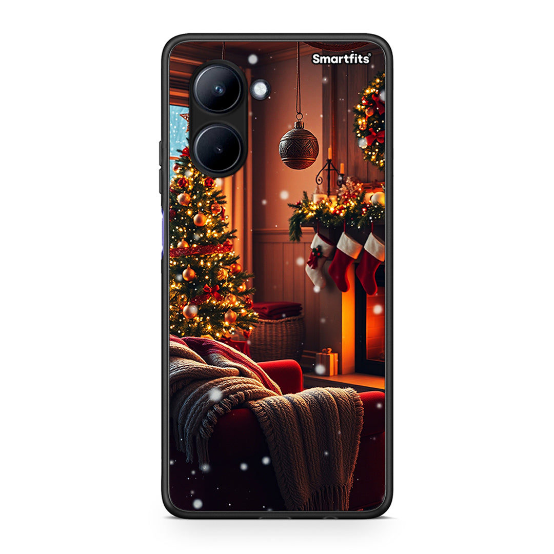 Θήκη Realme C33 Home For Christmas από τη Smartfits με σχέδιο στο πίσω μέρος και μαύρο περίβλημα | Realme C33 Home For Christmas Case with Colorful Back and Black Bezels
