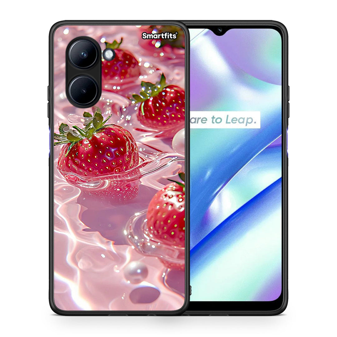 Θήκη Realme C33 Juicy Strawberries από τη Smartfits με σχέδιο στο πίσω μέρος και μαύρο περίβλημα | Realme C33 Juicy Strawberries Case with Colorful Back and Black Bezels