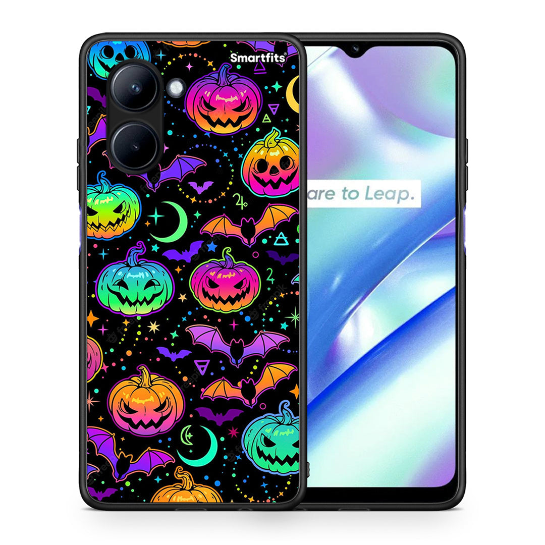 Θήκη Realme C33 Neon Halloween από τη Smartfits με σχέδιο στο πίσω μέρος και μαύρο περίβλημα | Realme C33 Neon Halloween Case with Colorful Back and Black Bezels