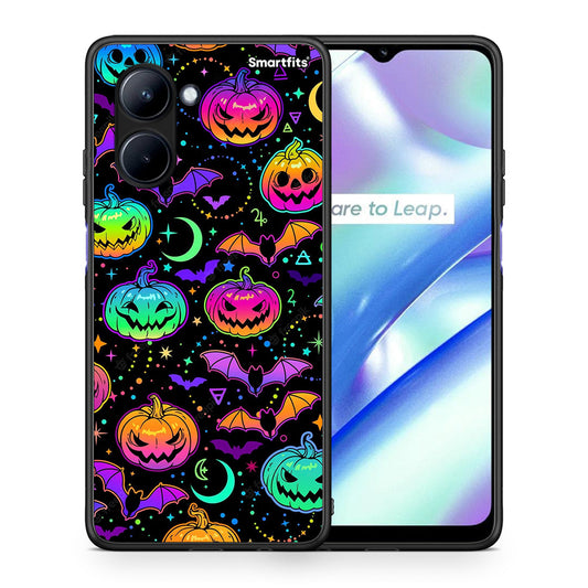 Θήκη Realme C33 Neon Halloween από τη Smartfits με σχέδιο στο πίσω μέρος και μαύρο περίβλημα | Realme C33 Neon Halloween Case with Colorful Back and Black Bezels