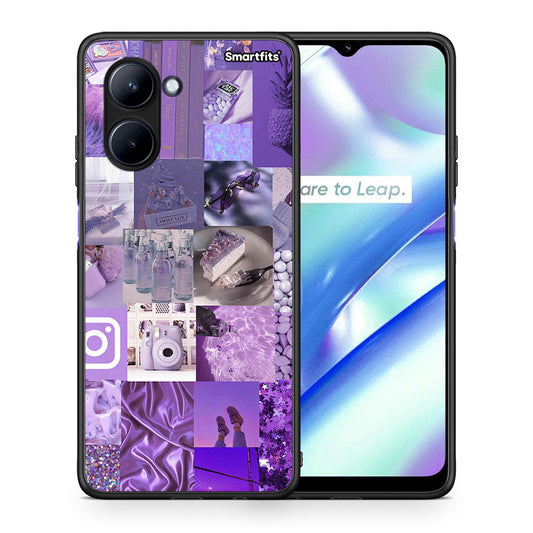 Θήκη Realme C33 Purple Aesthetic Collage από τη Smartfits με σχέδιο στο πίσω μέρος και μαύρο περίβλημα | Realme C33 Purple Aesthetic Collage Case with Colorful Back and Black Bezels