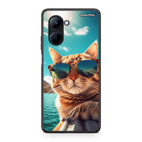 Thumbnail for Θήκη Realme C33 Summer Cat από τη Smartfits με σχέδιο στο πίσω μέρος και μαύρο περίβλημα | Realme C33 Summer Cat Case with Colorful Back and Black Bezels