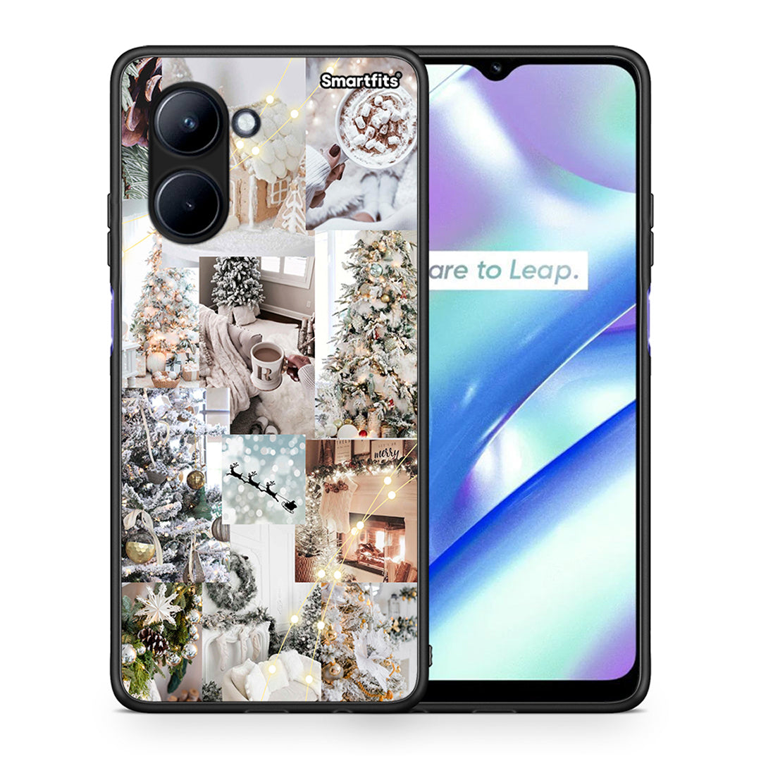 Θήκη Realme C33 White Christmas από τη Smartfits με σχέδιο στο πίσω μέρος και μαύρο περίβλημα | Realme C33 White Christmas Case with Colorful Back and Black Bezels