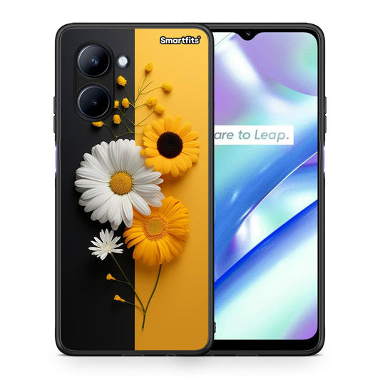Θήκη Realme C33 Yellow Daisies από τη Smartfits με σχέδιο στο πίσω μέρος και μαύρο περίβλημα | Realme C33 Yellow Daisies Case with Colorful Back and Black Bezels