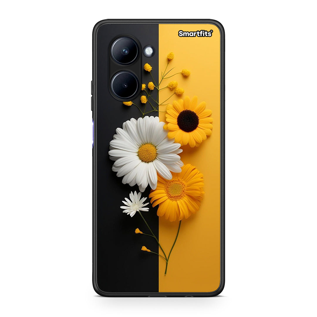 Θήκη Realme C33 Yellow Daisies από τη Smartfits με σχέδιο στο πίσω μέρος και μαύρο περίβλημα | Realme C33 Yellow Daisies Case with Colorful Back and Black Bezels