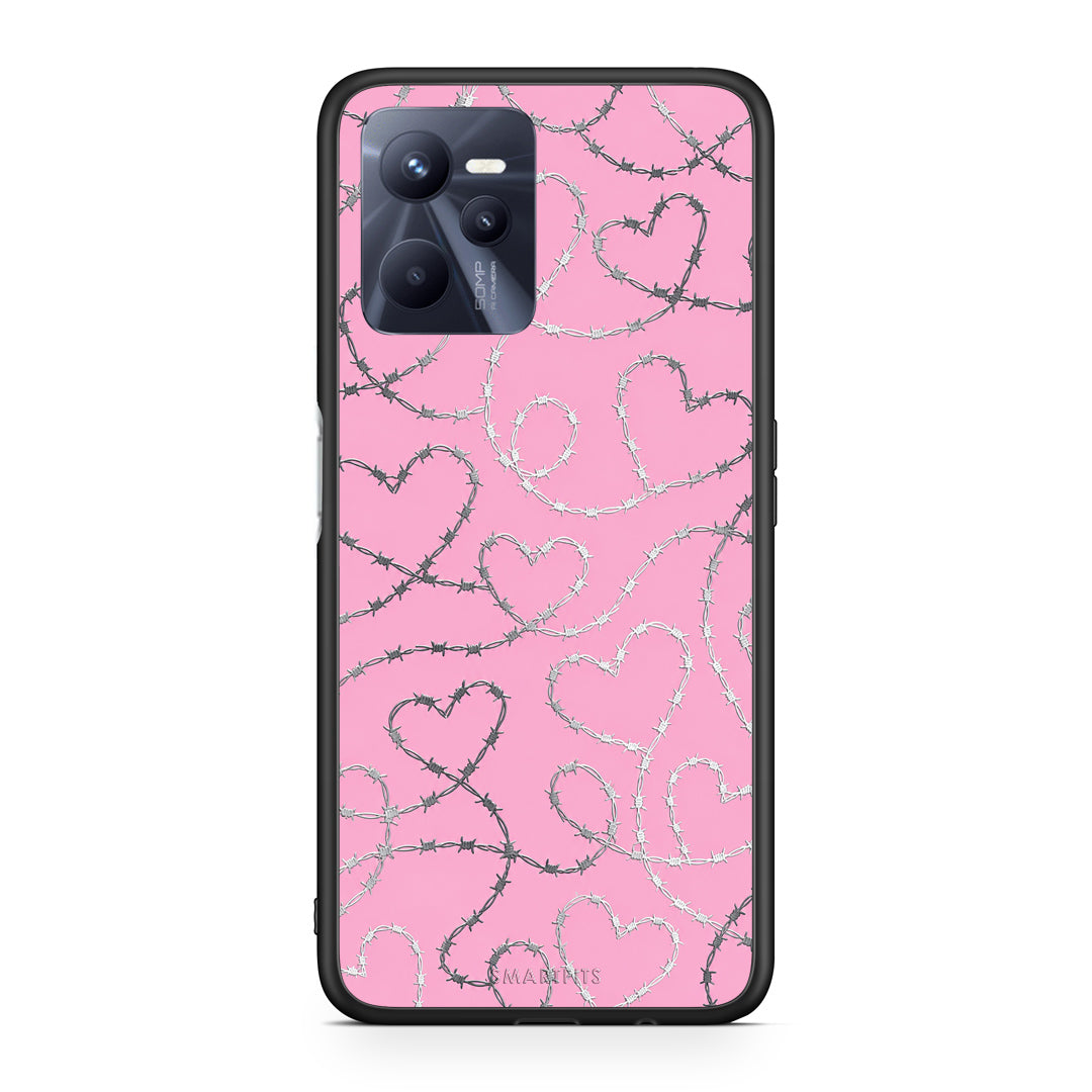 Θήκη Realme C35 / Narzo 50A Prime Barbed Wire Hearts on Pink από τη Smartfits με σχέδιο στο πίσω μέρος και μαύρο περίβλημα | Realme C35 / Narzo 50A Prime Barbed Wire Hearts on Pink case with colorful back and black bezels