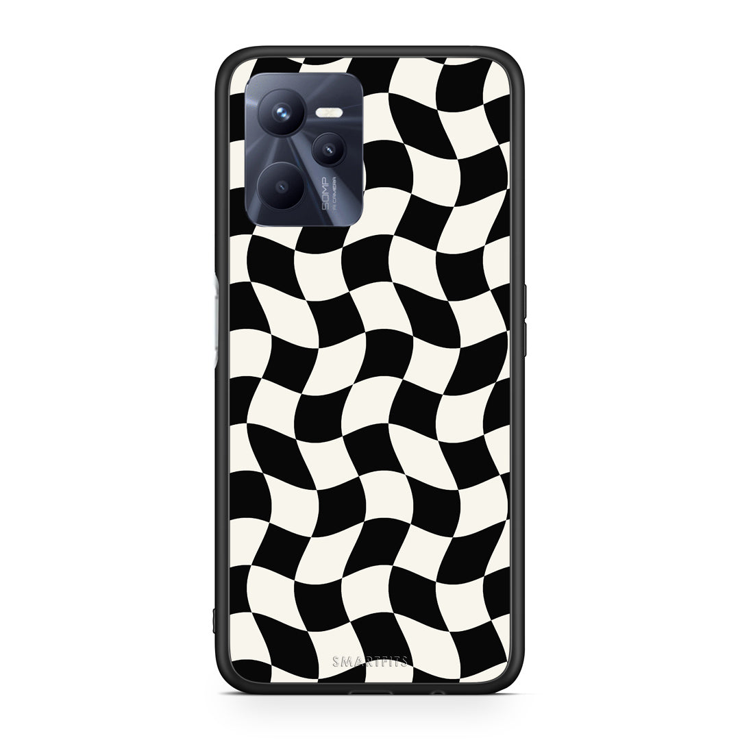 Θήκη Realme C35 / Narzo 50A Prime Black and Cream Wavy Checkerboard από τη Smartfits με σχέδιο στο πίσω μέρος και μαύρο περίβλημα | Realme C35 / Narzo 50A Prime Black and Cream Wavy Checkerboard case with colorful back and black bezels