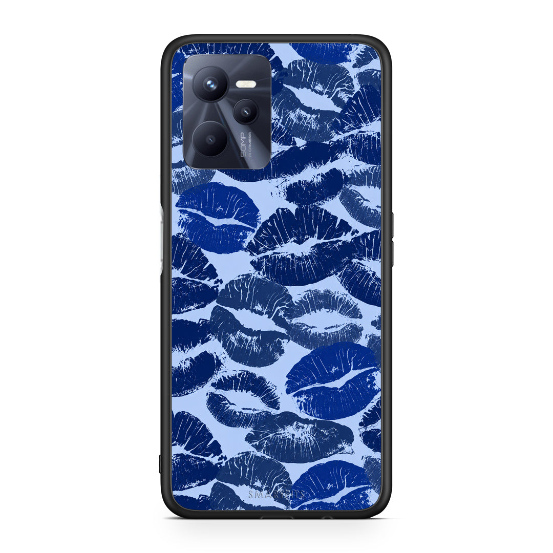 Θήκη Realme C35 / Narzo 50A Prime Blue Lipstick Kisses από τη Smartfits με σχέδιο στο πίσω μέρος και μαύρο περίβλημα | Realme C35 / Narzo 50A Prime Blue Lipstick Kisses case with colorful back and black bezels