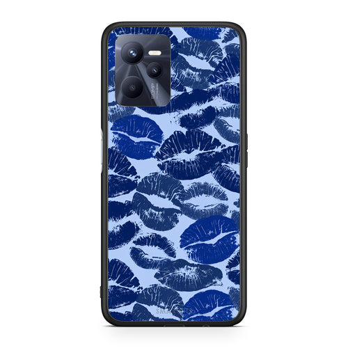 Θήκη Realme C35 / Narzo 50A Prime Blue Lipstick Kisses από τη Smartfits με σχέδιο στο πίσω μέρος και μαύρο περίβλημα | Realme C35 / Narzo 50A Prime Blue Lipstick Kisses case with colorful back and black bezels