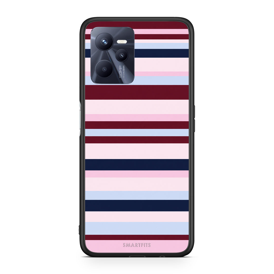 Θήκη Realme C35 / Narzo 50A Prime Burgundy Pink and Blue Horizontal Stripes από τη Smartfits με σχέδιο στο πίσω μέρος και μαύρο περίβλημα | Realme C35 / Narzo 50A Prime Burgundy Pink and Blue Horizontal Stripes case with colorful back and black bezels