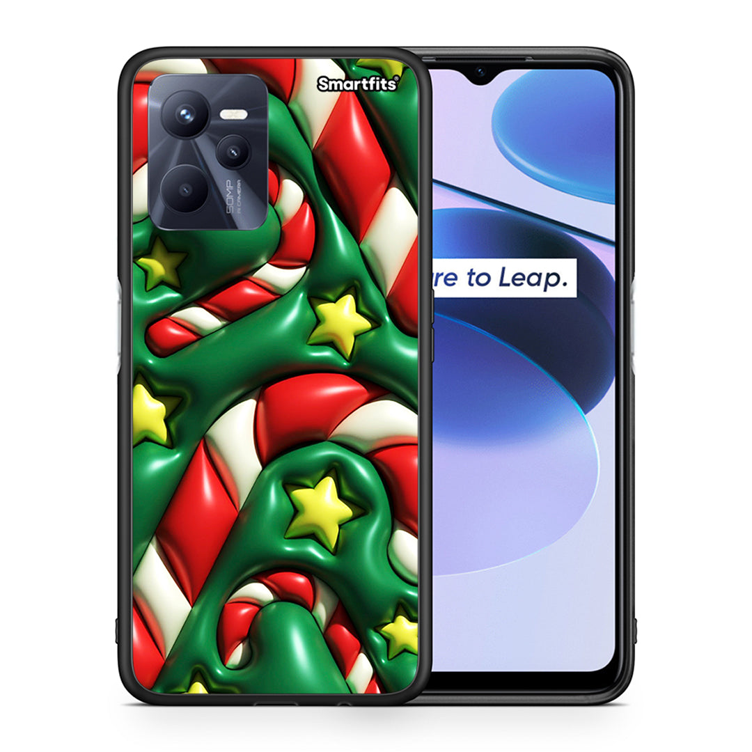 Θήκη Realme C35 Christmas Bubbles από τη Smartfits με σχέδιο στο πίσω μέρος και μαύρο περίβλημα | Realme C35 Christmas Bubbles case with colorful back and black bezels
