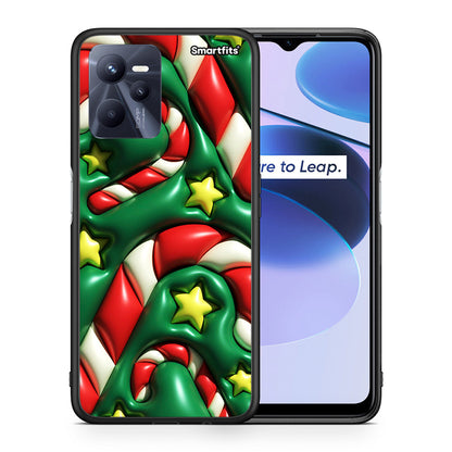 Θήκη Realme C35 Christmas Bubbles από τη Smartfits με σχέδιο στο πίσω μέρος και μαύρο περίβλημα | Realme C35 Christmas Bubbles case with colorful back and black bezels