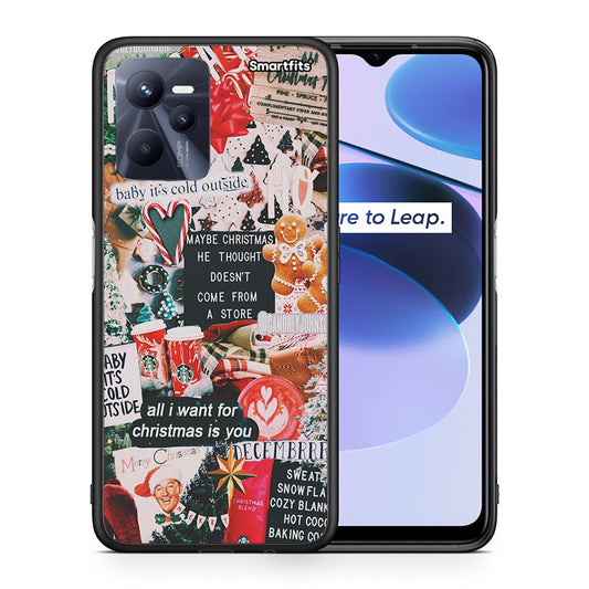 Θήκη Realme C35 Christmas Happiness από τη Smartfits με σχέδιο στο πίσω μέρος και μαύρο περίβλημα | Realme C35 Christmas Happiness case with colorful back and black bezels