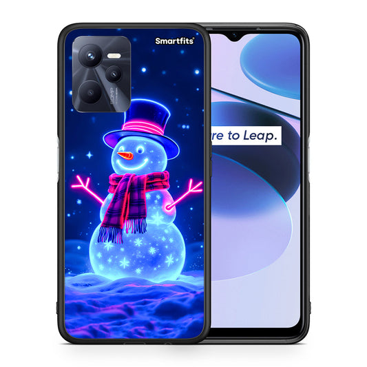 Θήκη Realme C35 Christmas Neon Snowman από τη Smartfits με σχέδιο στο πίσω μέρος και μαύρο περίβλημα | Realme C35 Christmas Neon Snowman case with colorful back and black bezels