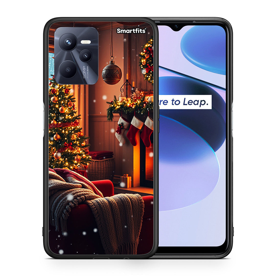 Θήκη Realme C35 Home For Christmas από τη Smartfits με σχέδιο στο πίσω μέρος και μαύρο περίβλημα | Realme C35 Home For Christmas case with colorful back and black bezels