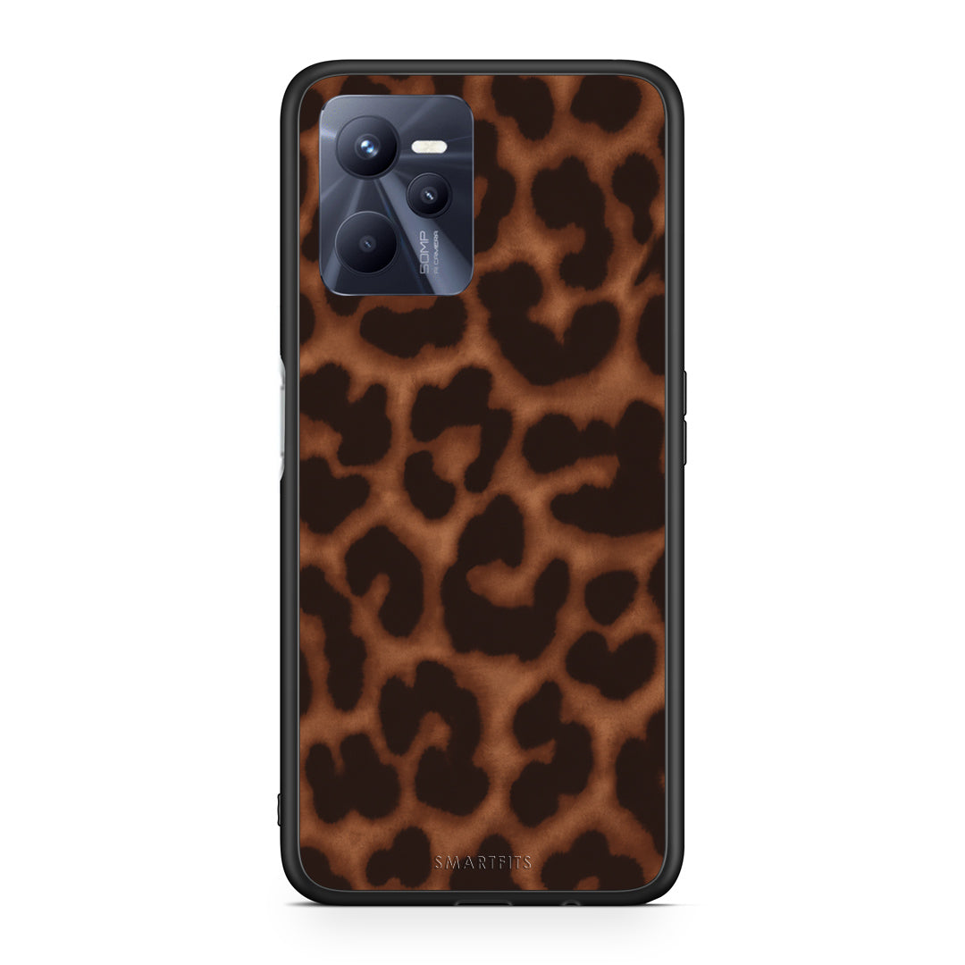 Θήκη Realme C35 / Narzo 50A Prime Leopard Print Dark Brown από τη Smartfits με σχέδιο στο πίσω μέρος και μαύρο περίβλημα | Realme C35 / Narzo 50A Prime Leopard Print Dark Brown case with colorful back and black bezels