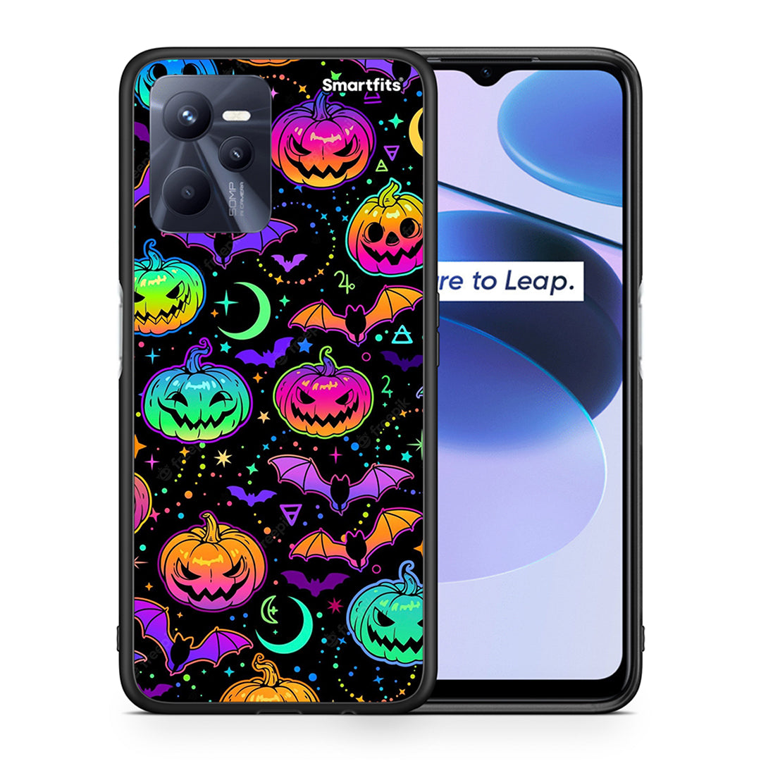 Θήκη Realme C35 Neon Halloween από τη Smartfits με σχέδιο στο πίσω μέρος και μαύρο περίβλημα | Realme C35 Neon Halloween case with colorful back and black bezels