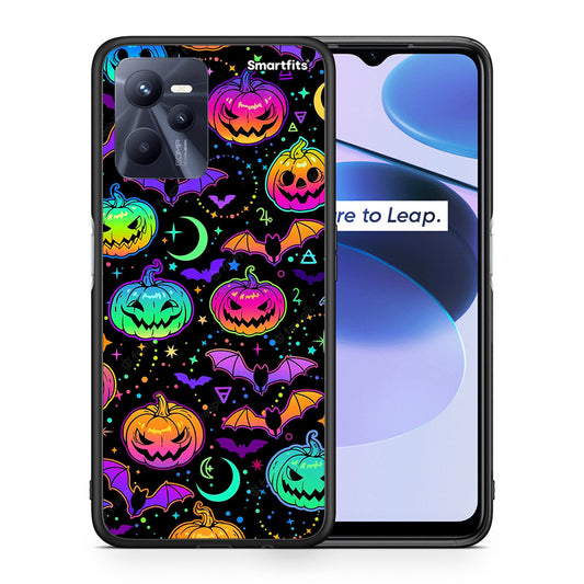 Θήκη Realme C35 Neon Halloween από τη Smartfits με σχέδιο στο πίσω μέρος και μαύρο περίβλημα | Realme C35 Neon Halloween case with colorful back and black bezels