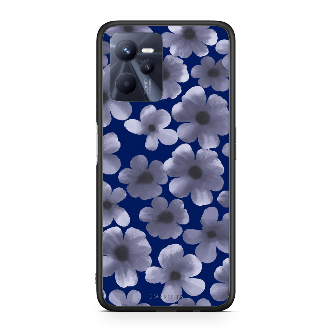 Θήκη Realme C35 / Narzo 50A Prime Pale Blue Flowers on Navy από τη Smartfits με σχέδιο στο πίσω μέρος και μαύρο περίβλημα | Realme C35 / Narzo 50A Prime Pale Blue Flowers on Navy case with colorful back and black bezels
