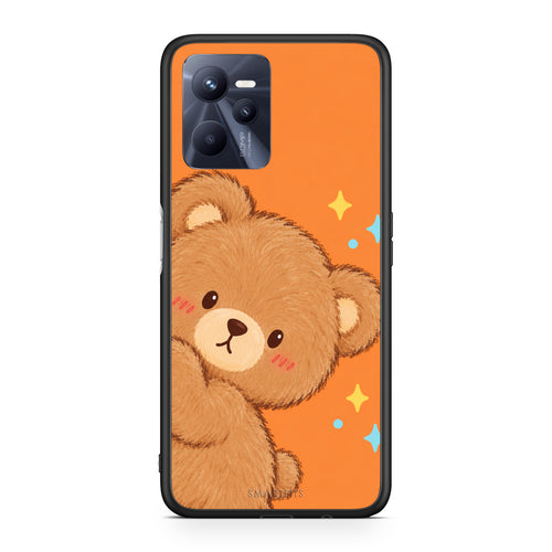 Θήκη Realme C35 / Narzo 50A Prime Peekaboo Teddy on Orange από τη Smartfits με σχέδιο στο πίσω μέρος και μαύρο περίβλημα | Realme C35 / Narzo 50A Prime Peekaboo Teddy on Orange case with colorful back and black bezels