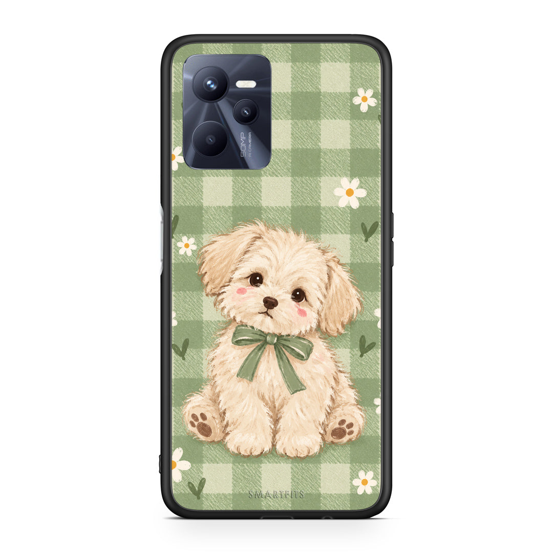 Θήκη Realme C35 / Narzo 50A Prime Puppy and Daisies on Sage Gingham από τη Smartfits με σχέδιο στο πίσω μέρος και μαύρο περίβλημα | Realme C35 / Narzo 50A Prime Puppy and Daisies on Sage Gingham case with colorful back and black bezels