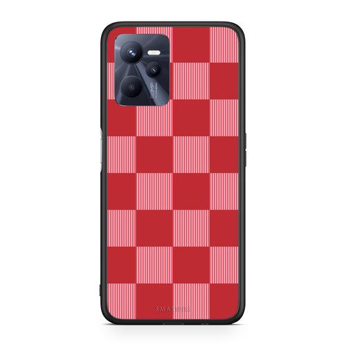 Θήκη Realme C35 / Narzo 50A Prime Red and Pink Striped Checks από τη Smartfits με σχέδιο στο πίσω μέρος και μαύρο περίβλημα | Realme C35 / Narzo 50A Prime Red and Pink Striped Checks case with colorful back and black bezels