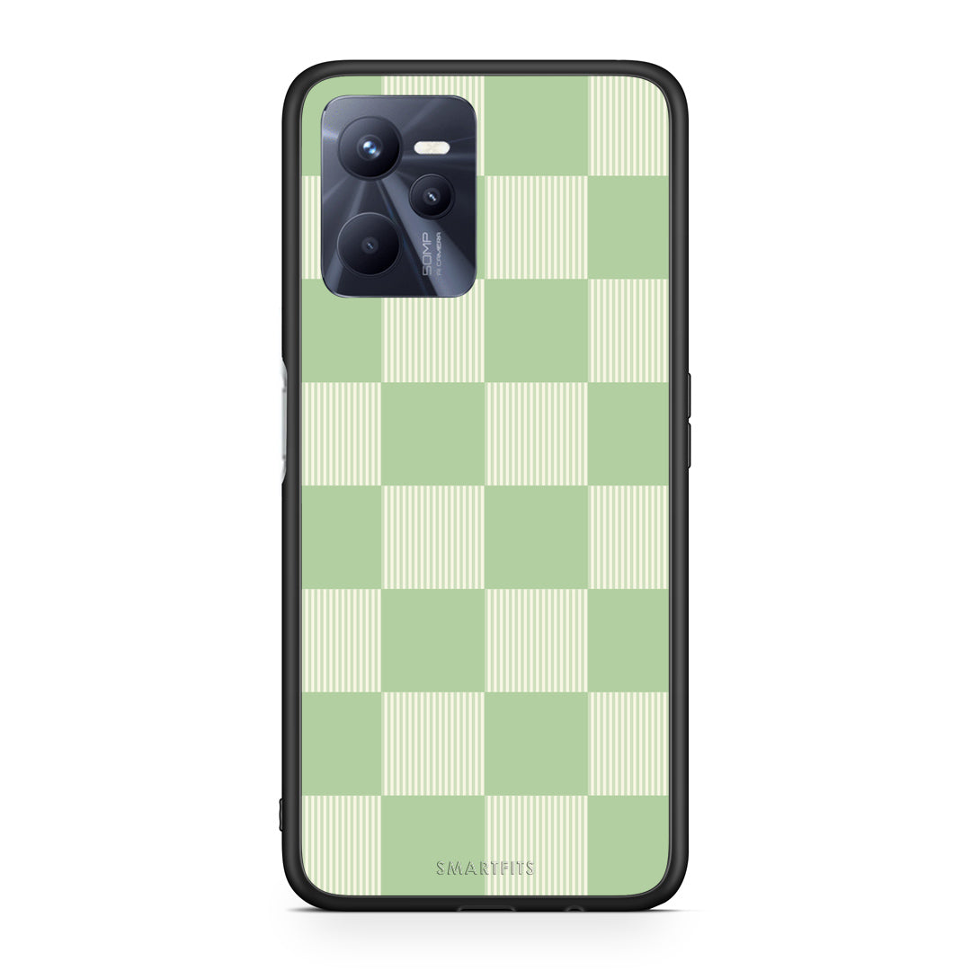 Θήκη Realme C35 / Narzo 50A Prime Sage and Cream Striped Checks από τη Smartfits με σχέδιο στο πίσω μέρος και μαύρο περίβλημα | Realme C35 / Narzo 50A Prime Sage and Cream Striped Checks case with colorful back and black bezels