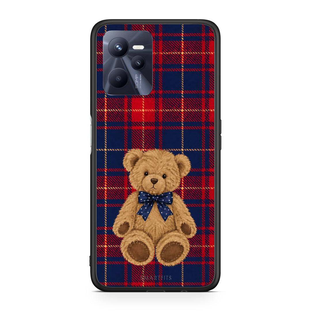 Θήκη Realme C35 / Narzo 50A Prime Teddy Bear on Red and Navy Tartan από τη Smartfits με σχέδιο στο πίσω μέρος και μαύρο περίβλημα | Realme C35 / Narzo 50A Prime Teddy Bear on Red and Navy Tartan case with colorful back and black bezels