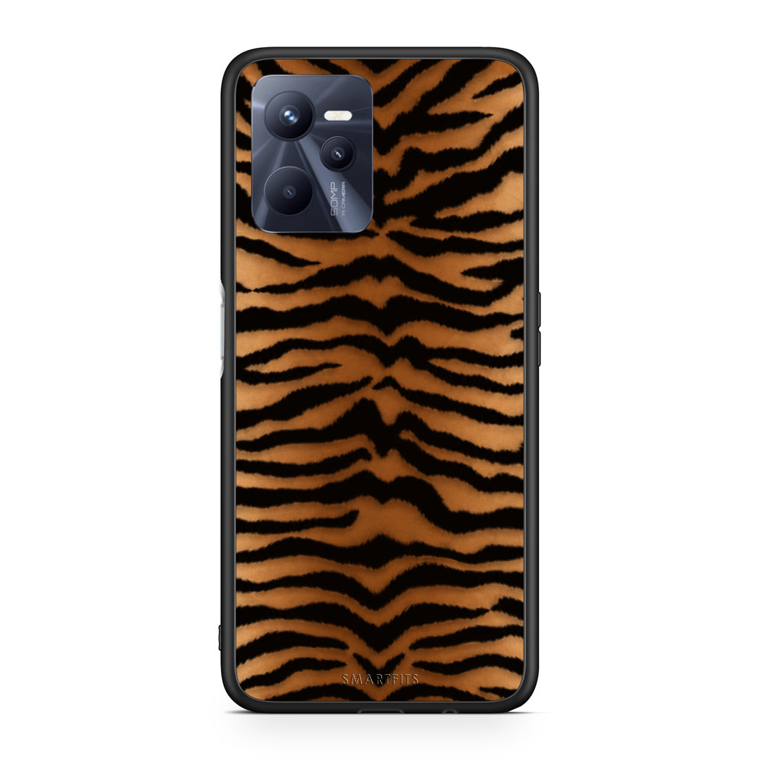 Θήκη Realme C35 / Narzo 50A Prime Tiger Print Orange and Black από τη Smartfits με σχέδιο στο πίσω μέρος και μαύρο περίβλημα | Realme C35 / Narzo 50A Prime Tiger Print Orange and Black case with colorful back and black bezels