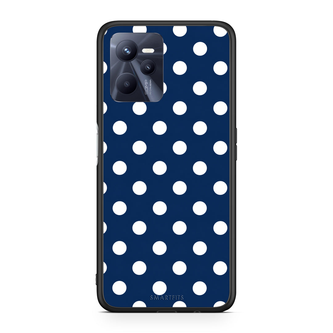Θήκη Realme C35 / Narzo 50A Prime White Large Polka Dots on Navy από τη Smartfits με σχέδιο στο πίσω μέρος και μαύρο περίβλημα | Realme C35 / Narzo 50A Prime White Large Polka Dots on Navy case with colorful back and black bezels