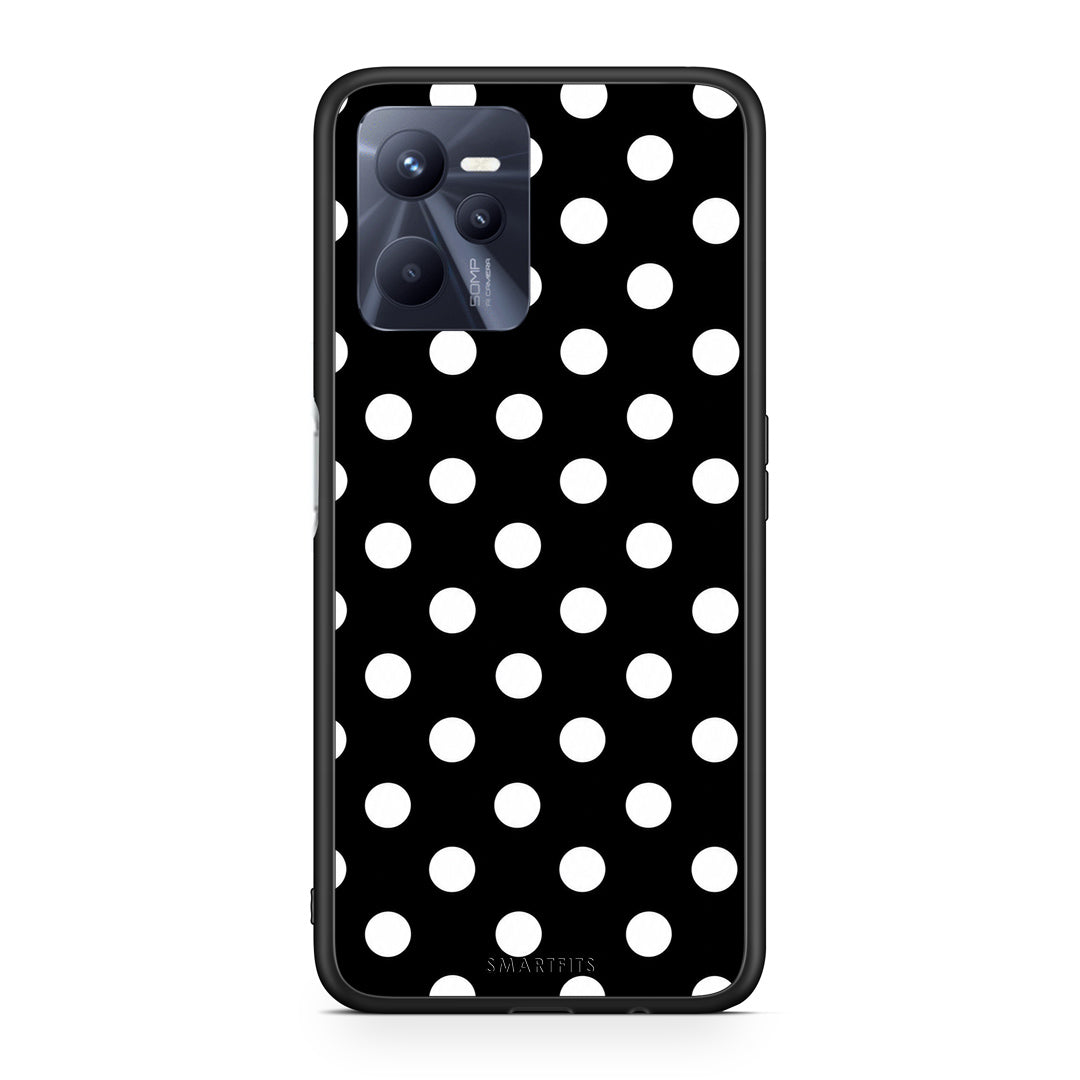 Θήκη Realme C35 / Narzo 50A Prime White Polka Dots on Black από τη Smartfits με σχέδιο στο πίσω μέρος και μαύρο περίβλημα | Realme C35 / Narzo 50A Prime White Polka Dots on Black case with colorful back and black bezels