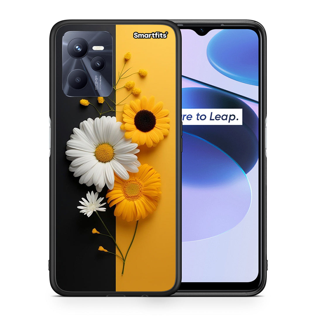 Θήκη Realme C35 Yellow Daisies από τη Smartfits με σχέδιο στο πίσω μέρος και μαύρο περίβλημα | Realme C35 Yellow Daisies case with colorful back and black bezels