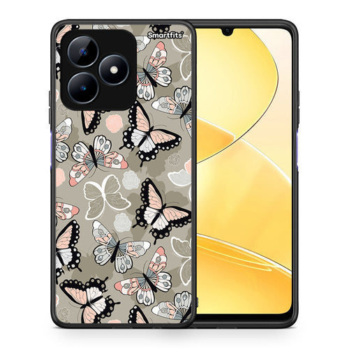 Θήκη Realme C51 Butterflies Boho από τη Smartfits με σχέδιο στο πίσω μέρος και μαύρο περίβλημα | Realme C51 Butterflies Boho case with colorful back and black bezels