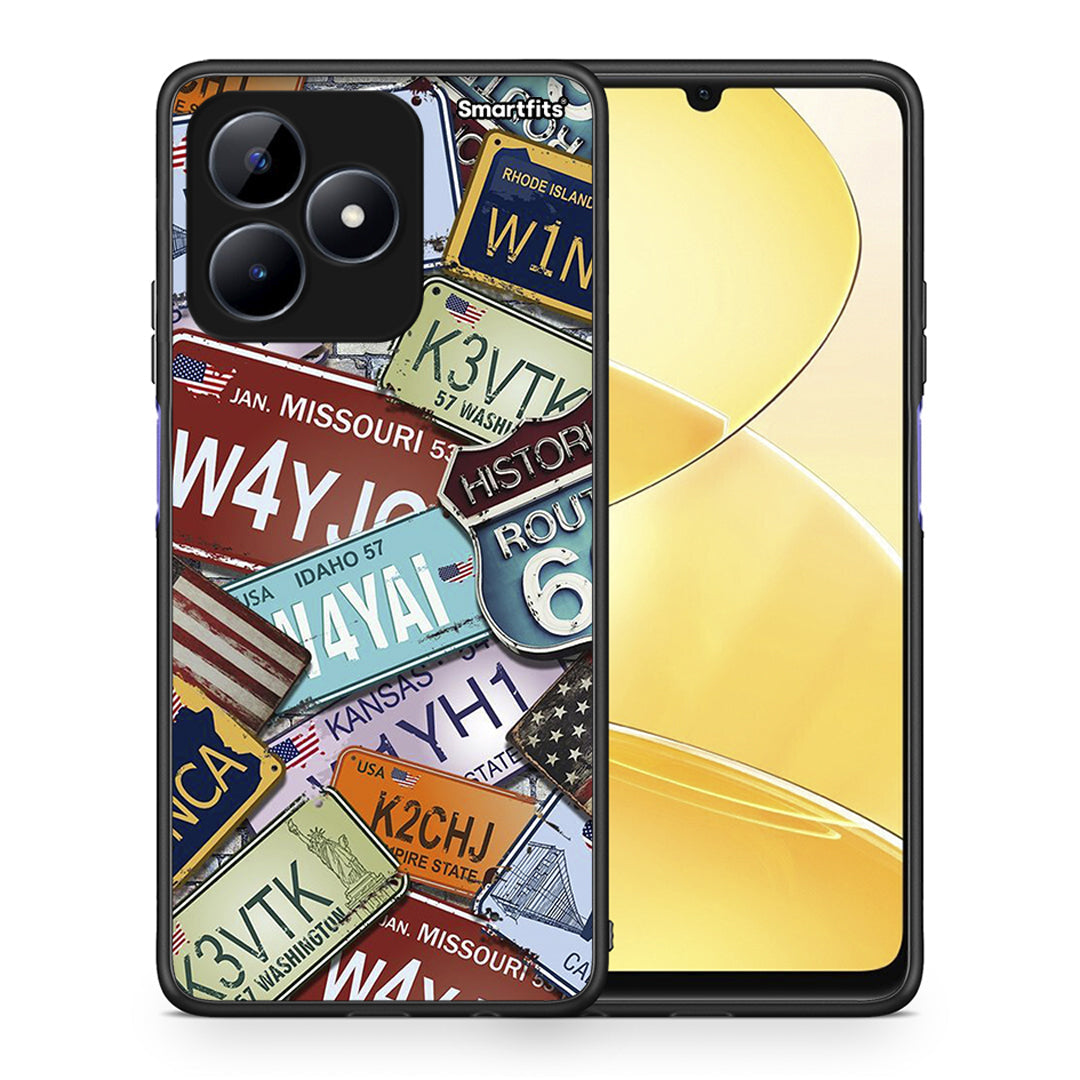 Θήκη Realme C51 Car Plates από τη Smartfits με σχέδιο στο πίσω μέρος και μαύρο περίβλημα | Realme C51 Car Plates case with colorful back and black bezels