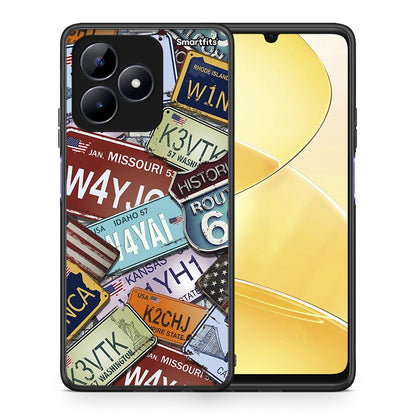 Θήκη Realme C51 Car Plates από τη Smartfits με σχέδιο στο πίσω μέρος και μαύρο περίβλημα | Realme C51 Car Plates case with colorful back and black bezels