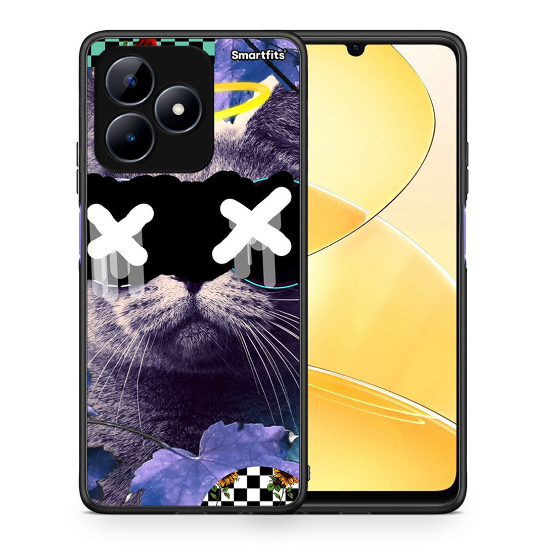 Θήκη Realme C51 Cat Collage από τη Smartfits με σχέδιο στο πίσω μέρος και μαύρο περίβλημα | Realme C51 Cat Collage case with colorful back and black bezels